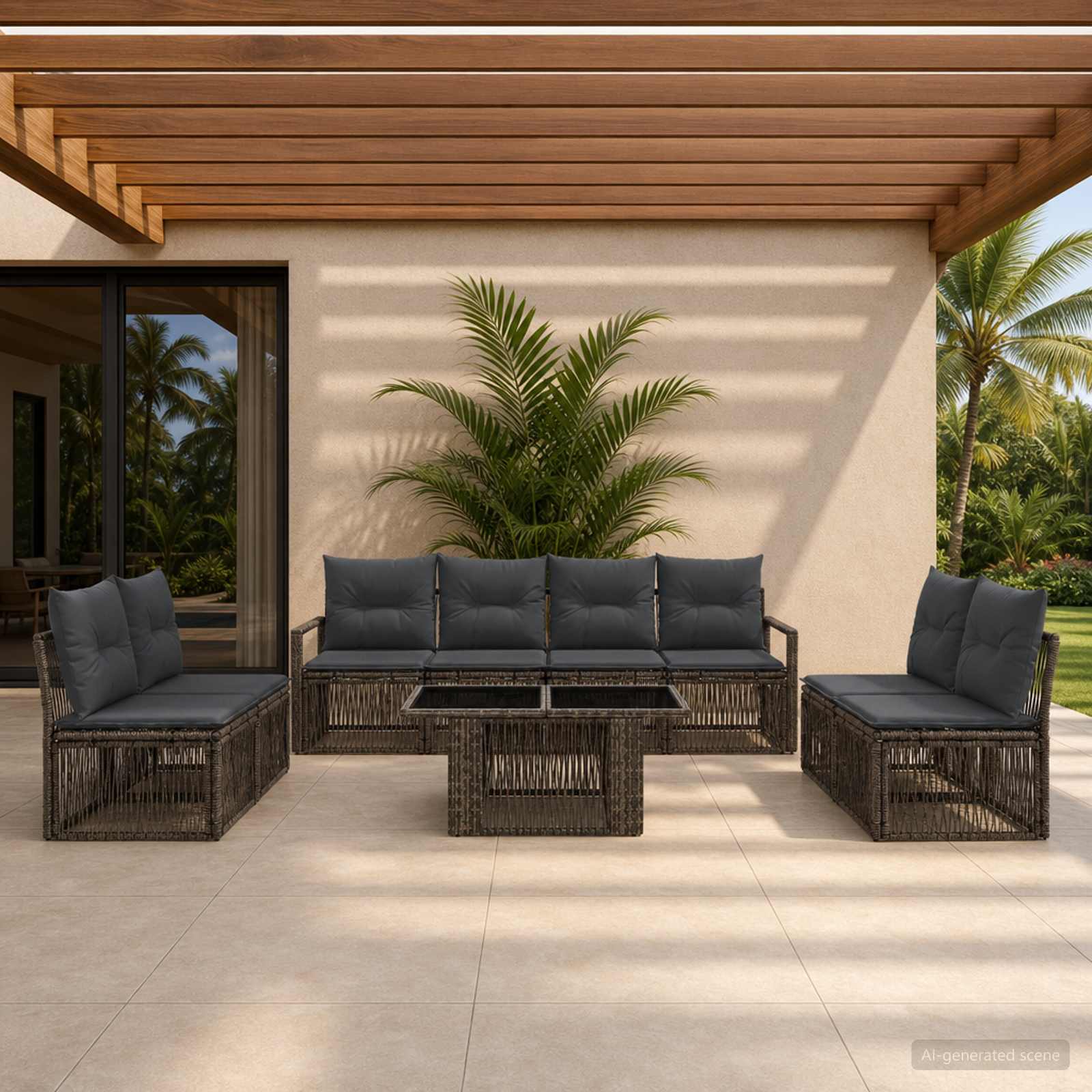 Gartensofa-set 9 stk. Grau und Dunkelgrau Poly-Rattan