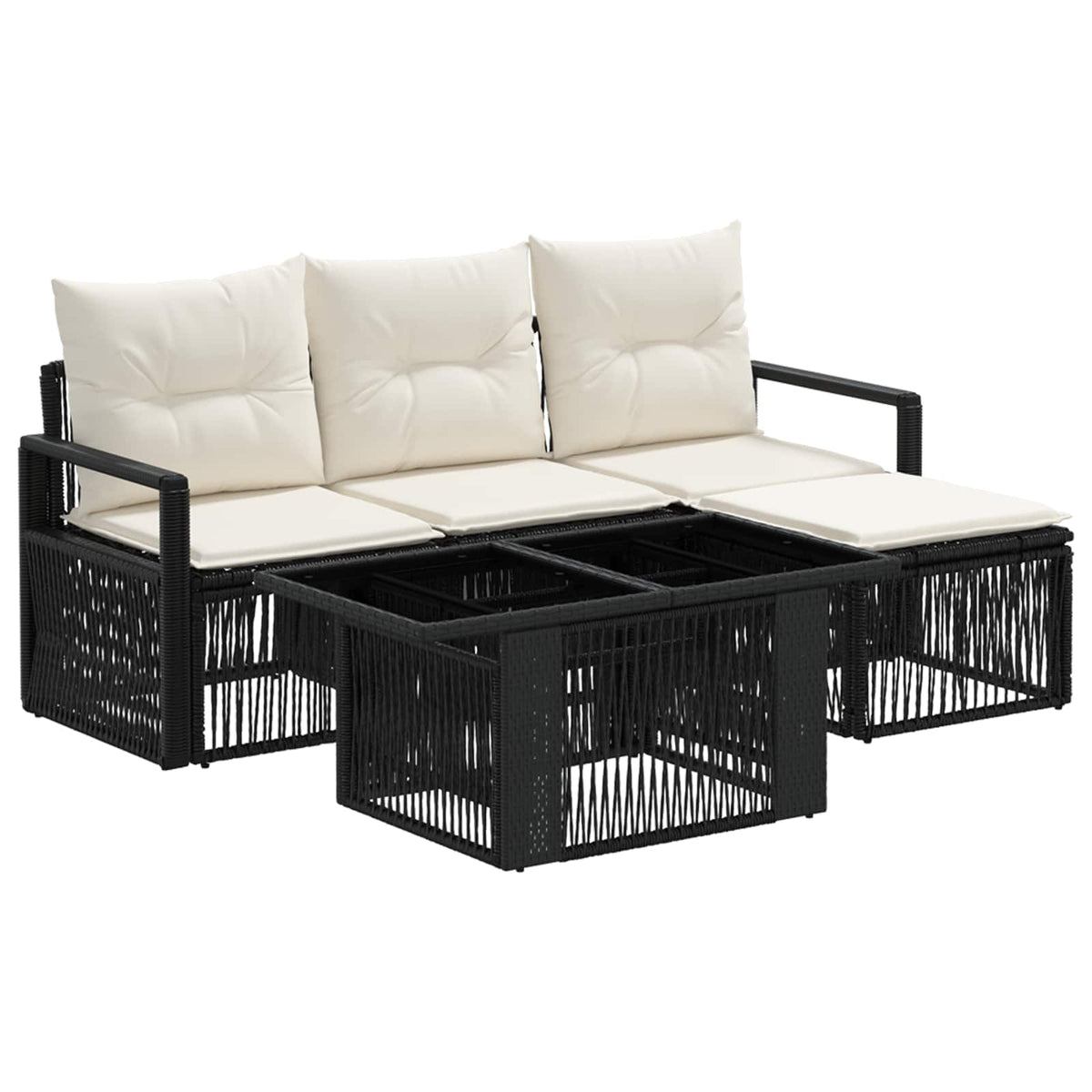 Gartensofa-set 5 stk. Schwarz und Cremeweiß Poly-Rattan