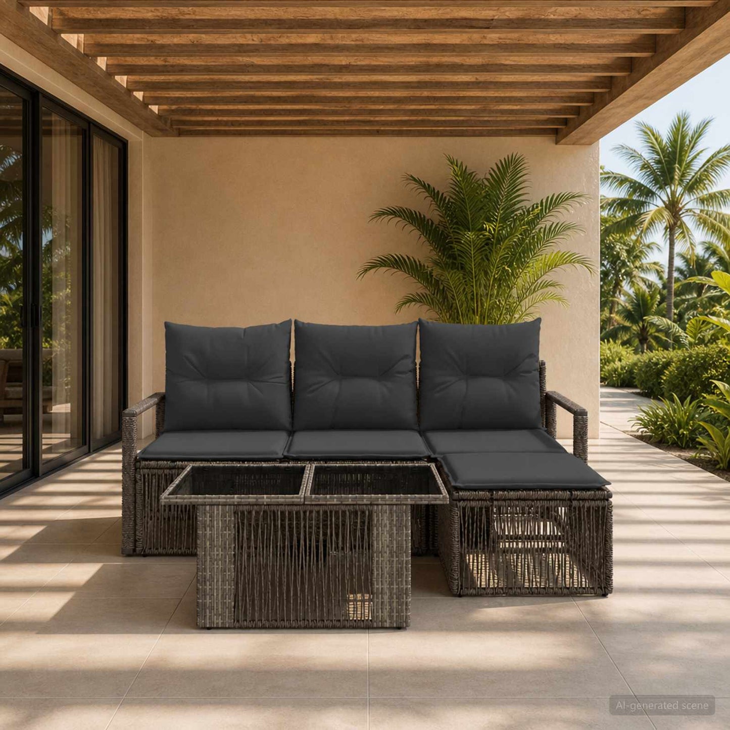 Gartensofa-set 5 stk. Grau und Dunkelgrau Poly-Rattan
