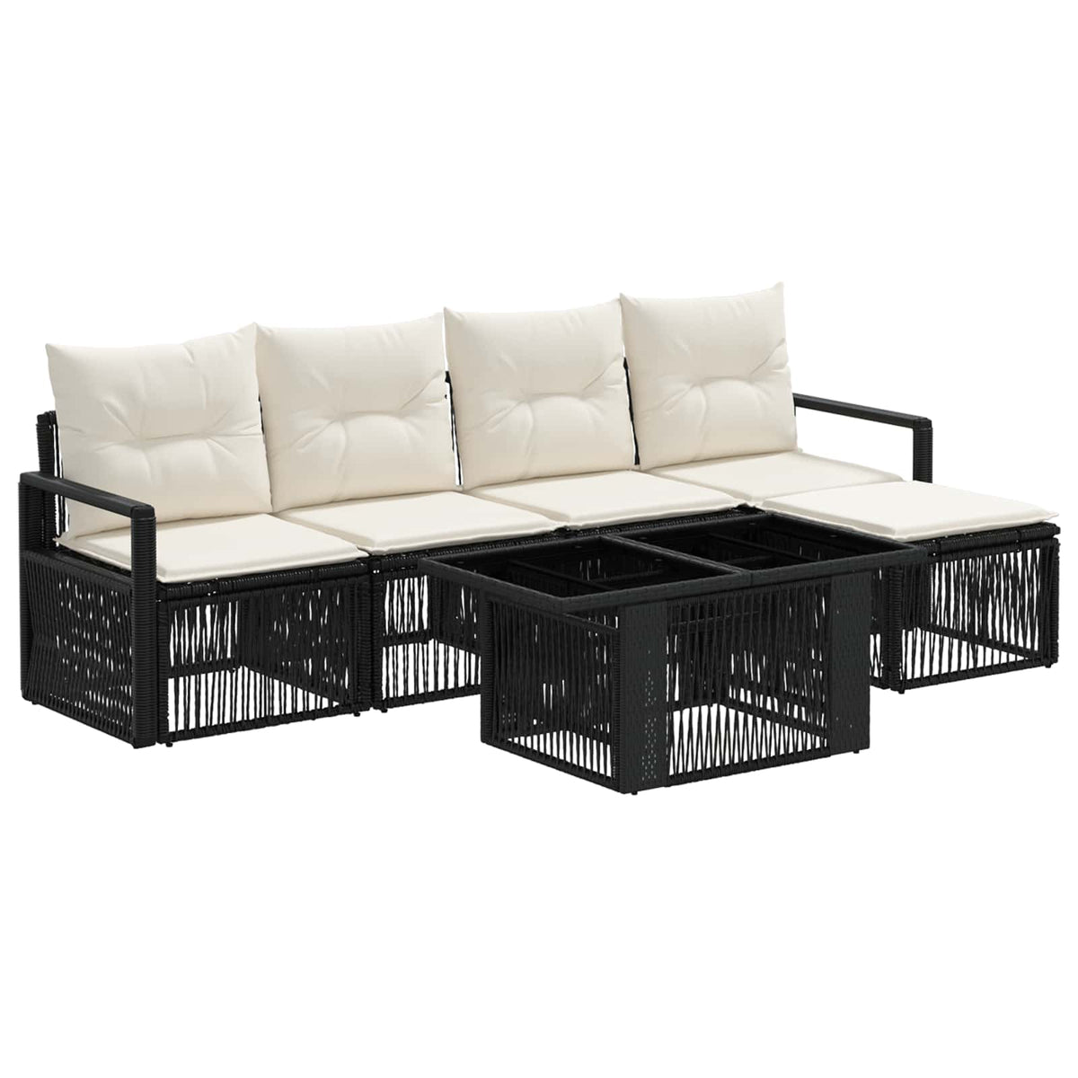 Gartensofa-set 6 stk. Schwarz und Cremeweiß Poly-Rattan