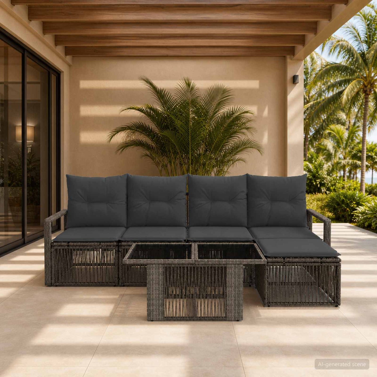 Gartensofa-set 6 stk. Grau und Dunkelgrau Poly-Rattan