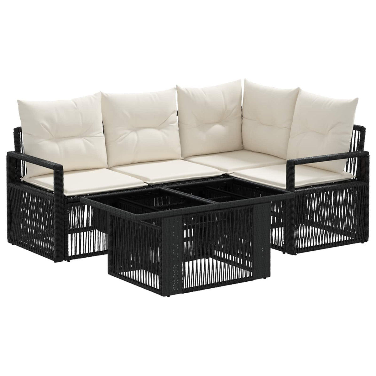 Gartensofa-set 5 stk. Schwarz und Cremeweiß Poly-Rattan
