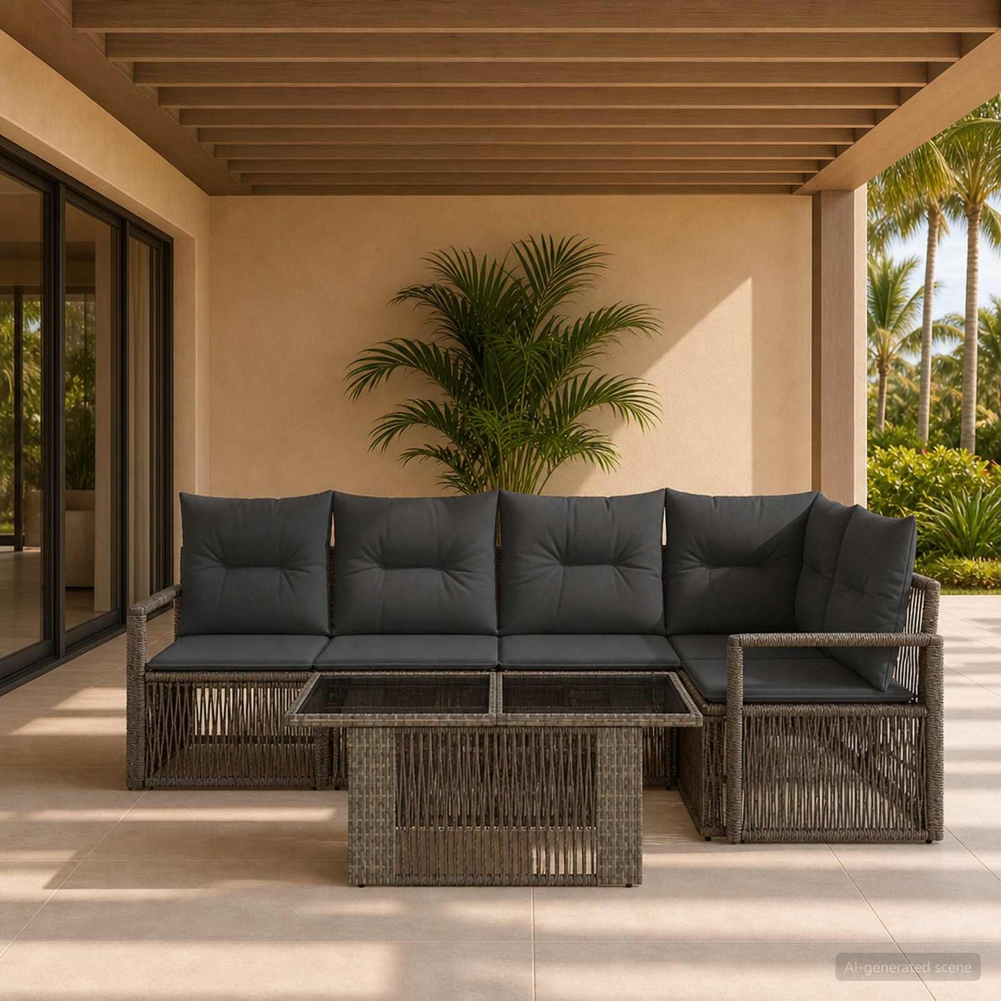Gartensofa-set 5 stk. Grau und Dunkelgrau Poly-Rattan