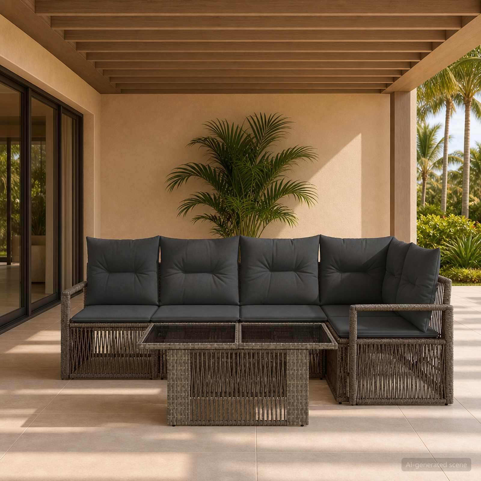 Gartensofa-set 5 stk. Grau und Dunkelgrau Poly-Rattan