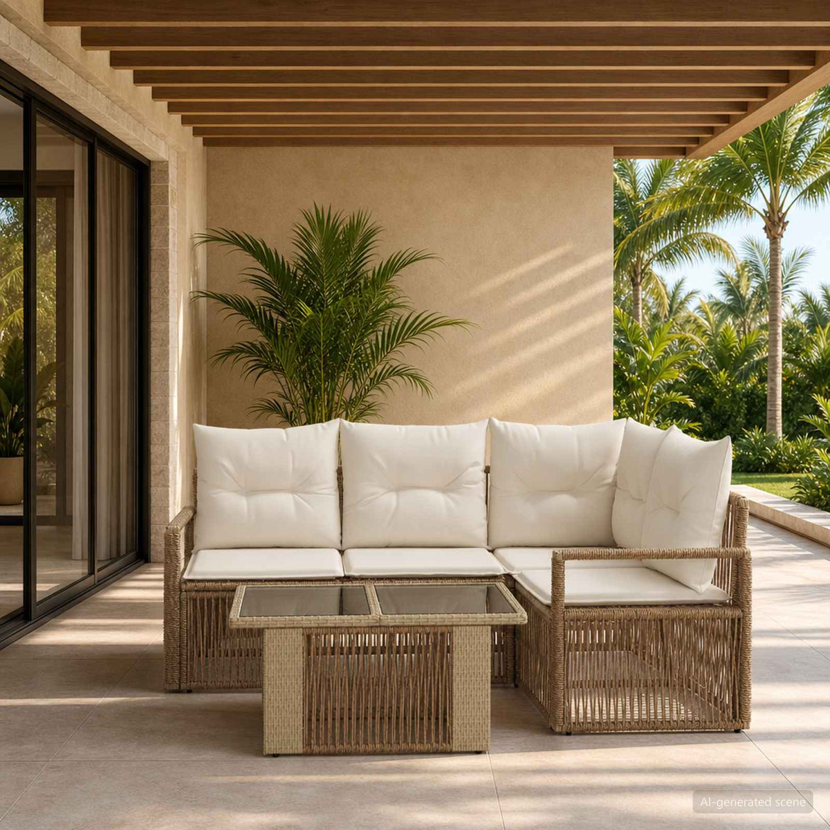 Gartensofa-set 5 stk. Beige und Cremeweiß Poly-Rattan