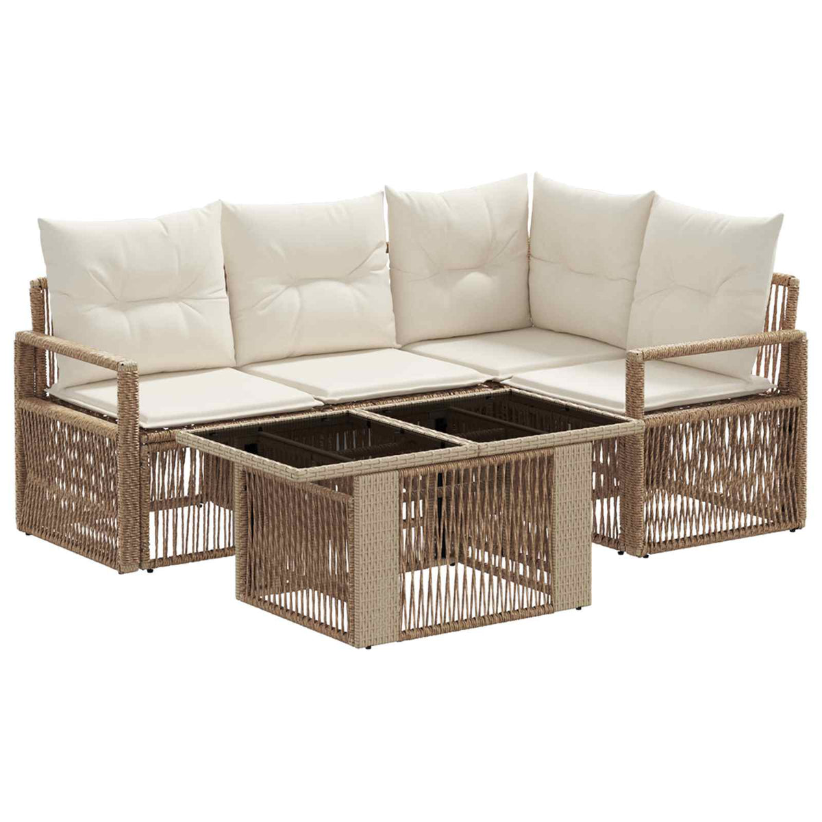 Gartensofa-set 5 stk. Beige und Cremeweiß Poly-Rattan