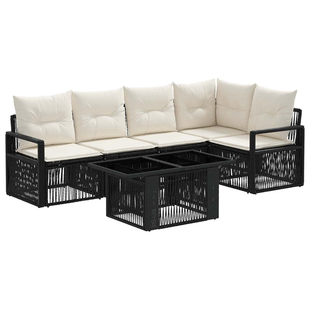 Gartensofa-set 6 stk. Schwarz und Cremeweiß Poly-Rattan