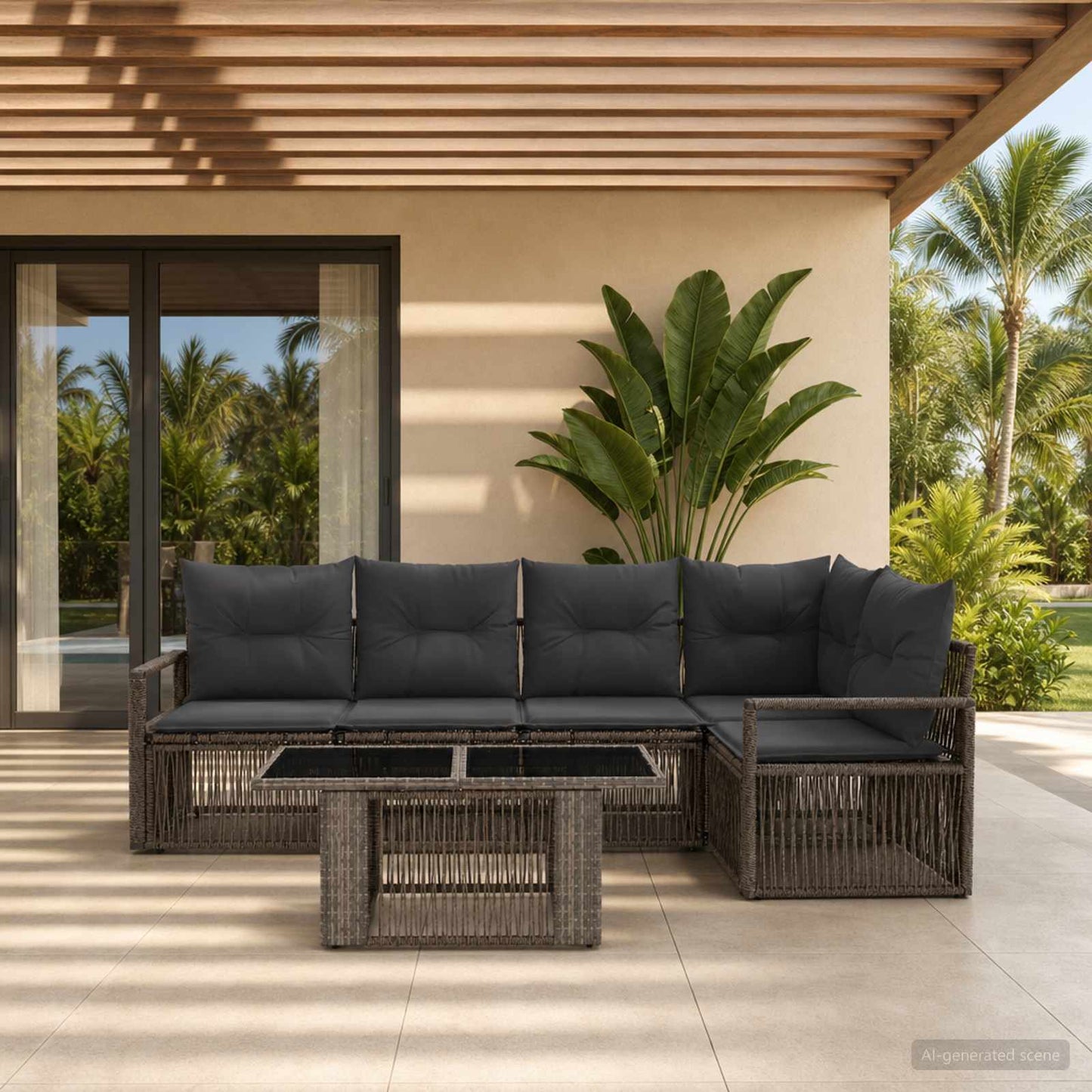 Gartensofa-set 6 stk. Grau und Dunkelgrau Poly-Rattan
