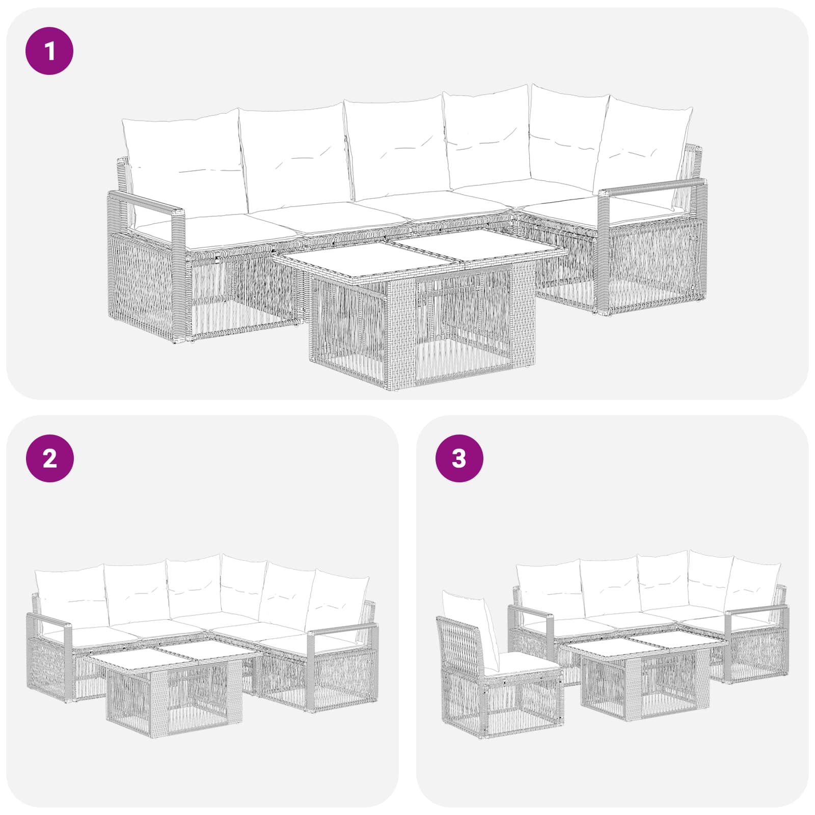 Gartensofa-set 6 stk. Grau und Dunkelgrau Poly-Rattan