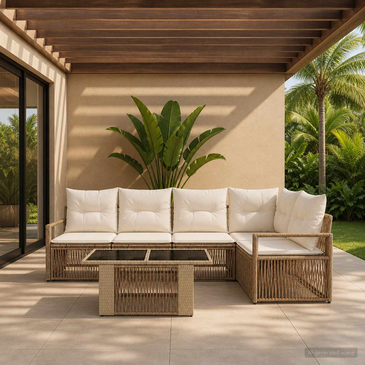 Gartensofa-set 6 stk. Beige und Cremeweiß Poly-Rattan