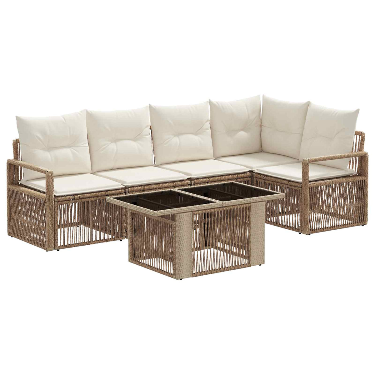 Gartensofa-set 6 stk. Beige und Cremeweiß Poly-Rattan