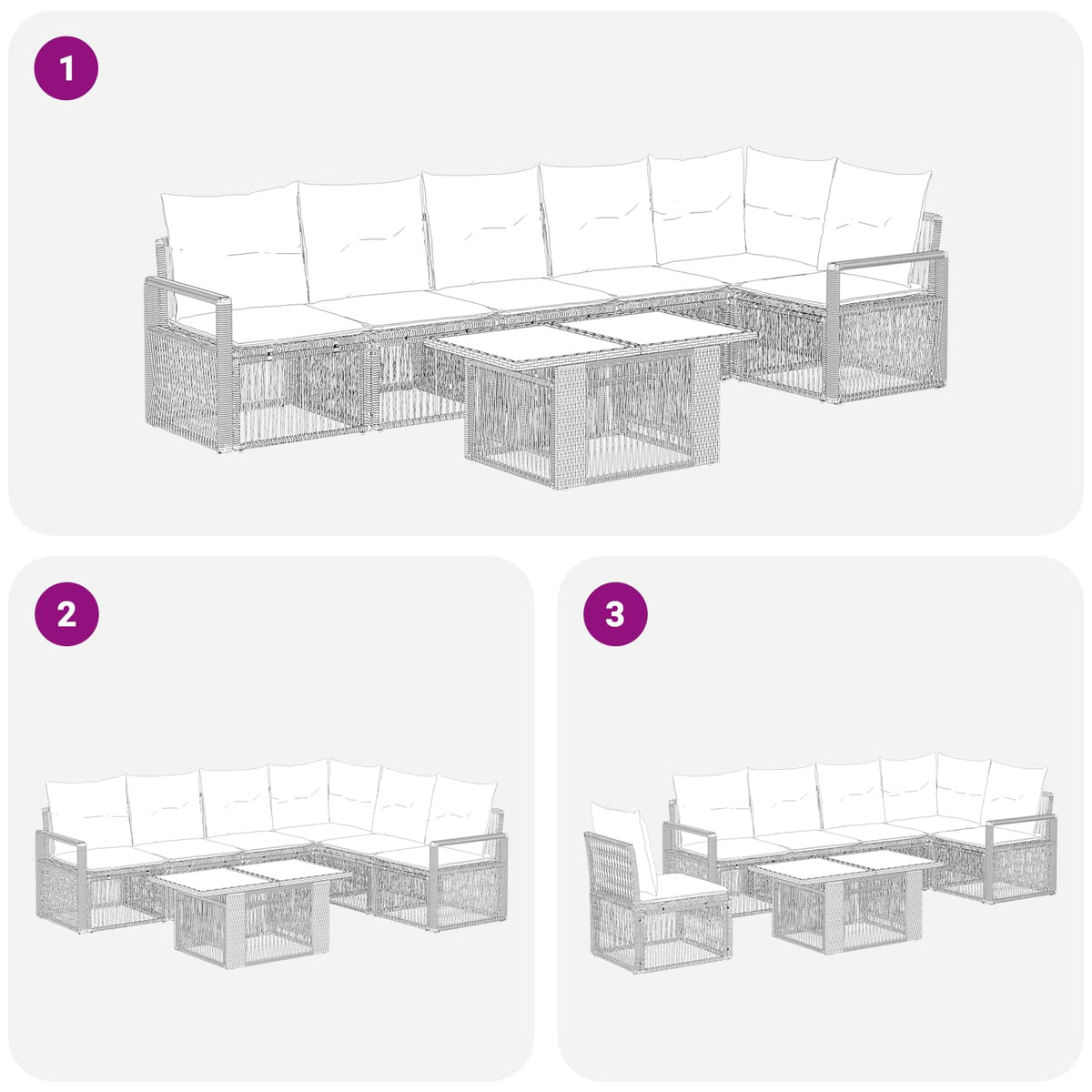 Gartensofa-set 7 stk. Schwarz und Cremeweiß Poly-Rattan