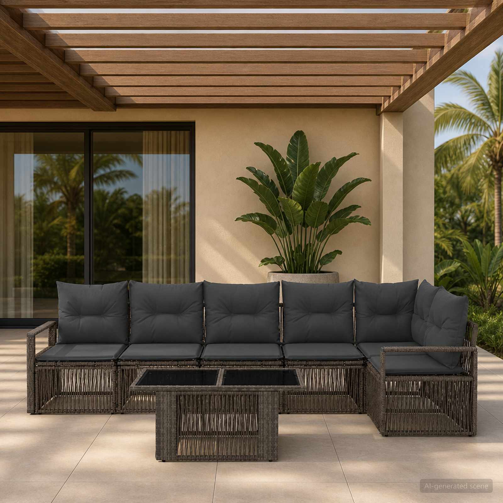 Gartensofa-set 7 stk. Grau und Dunkelgrau Poly-Rattan