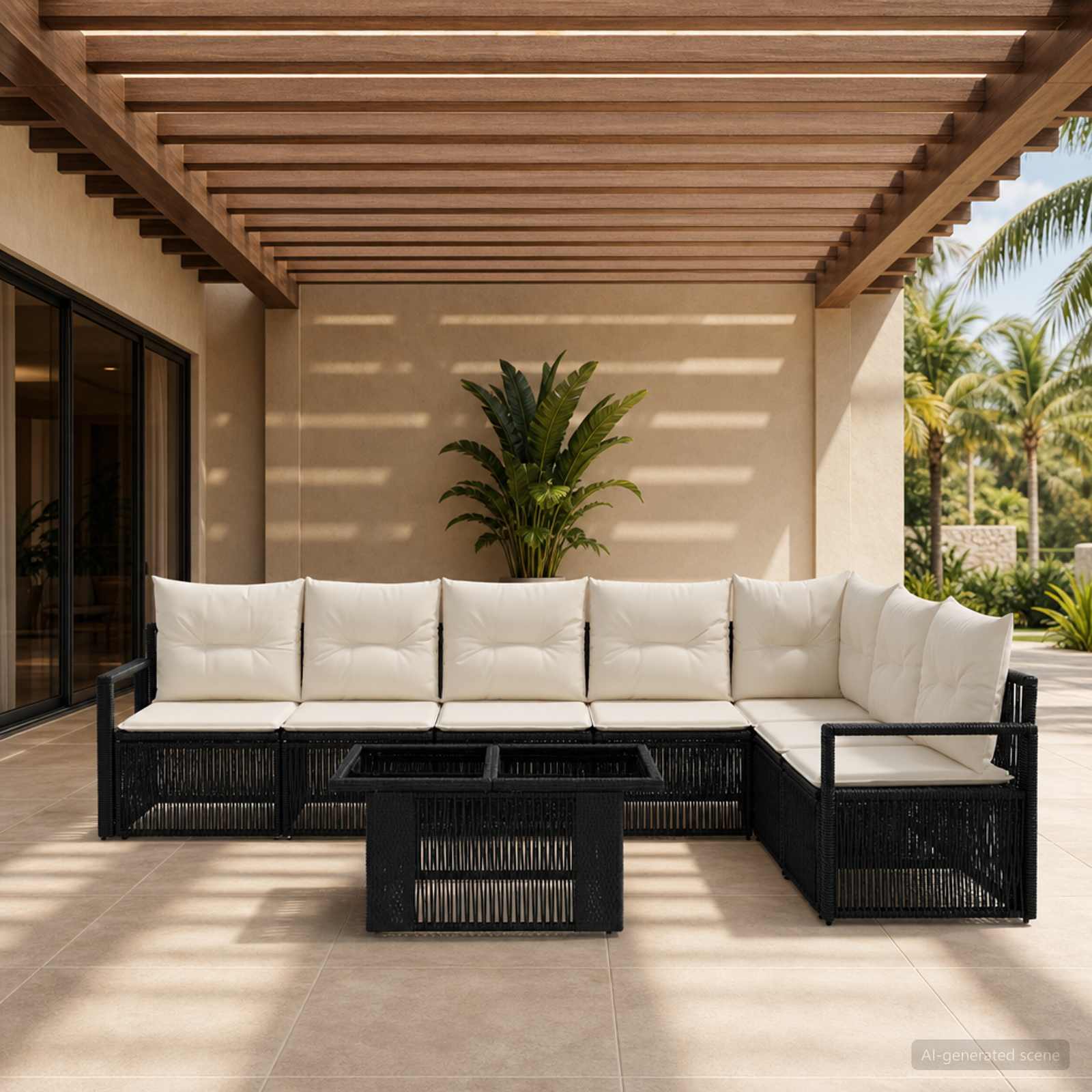 Gartensofa-set 8 stk. Schwarz und Cremeweiß Poly-Rattan