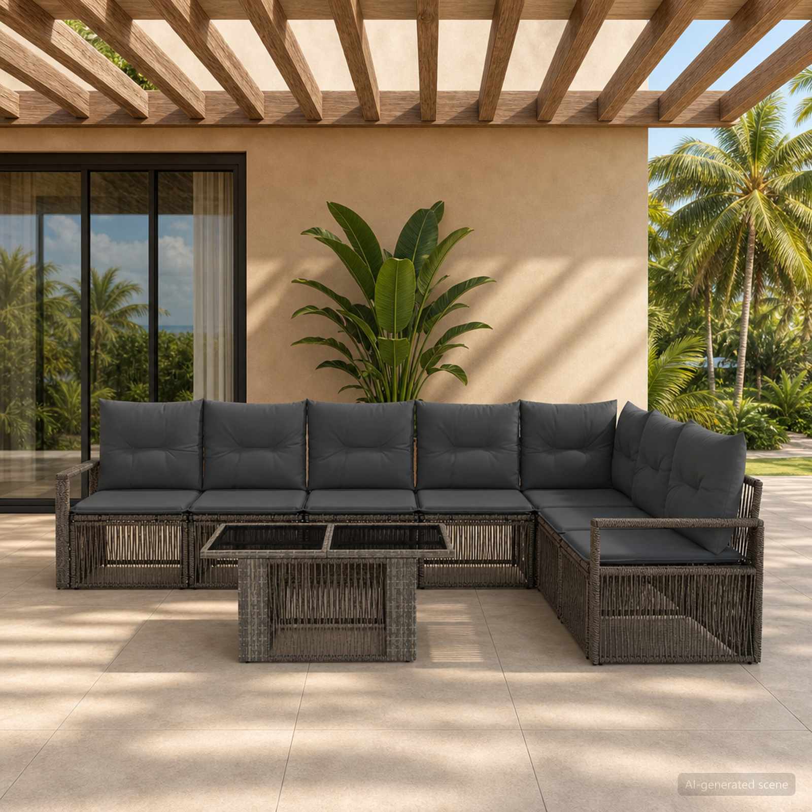 Gartensofa-set 8 stk. Grau und Dunkelgrau Poly-Rattan