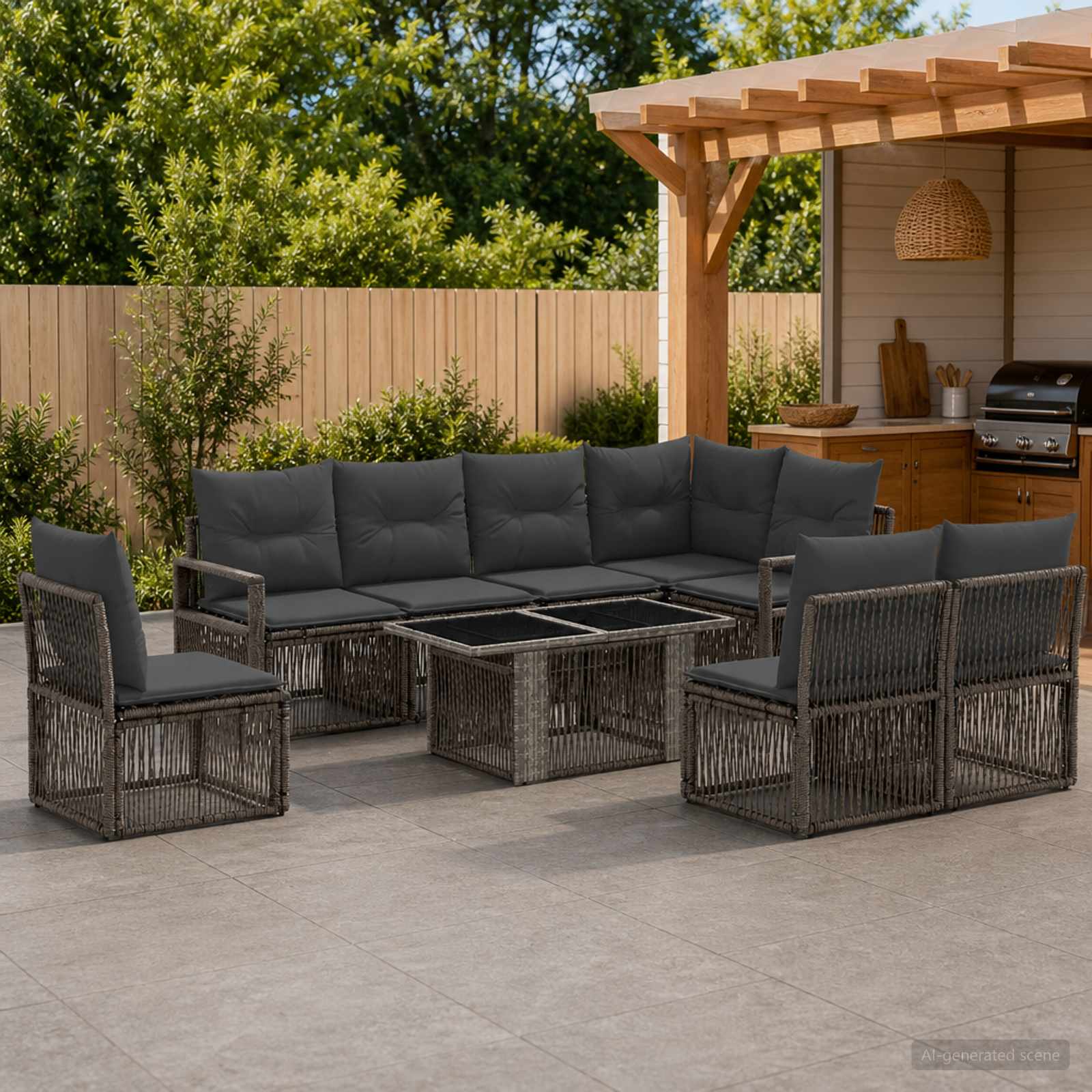 Gartensofa-set 9 stk. Grau und Dunkelgrau Poly-Rattan