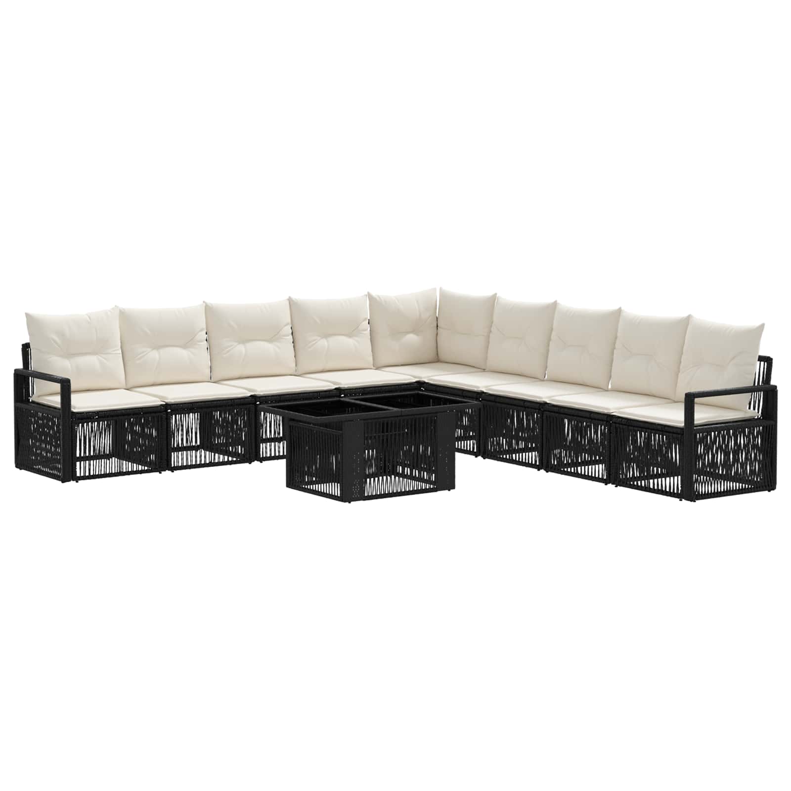 Gartensofa-set 10 stk. Schwarz und Cremeweiß Poly-Rattan