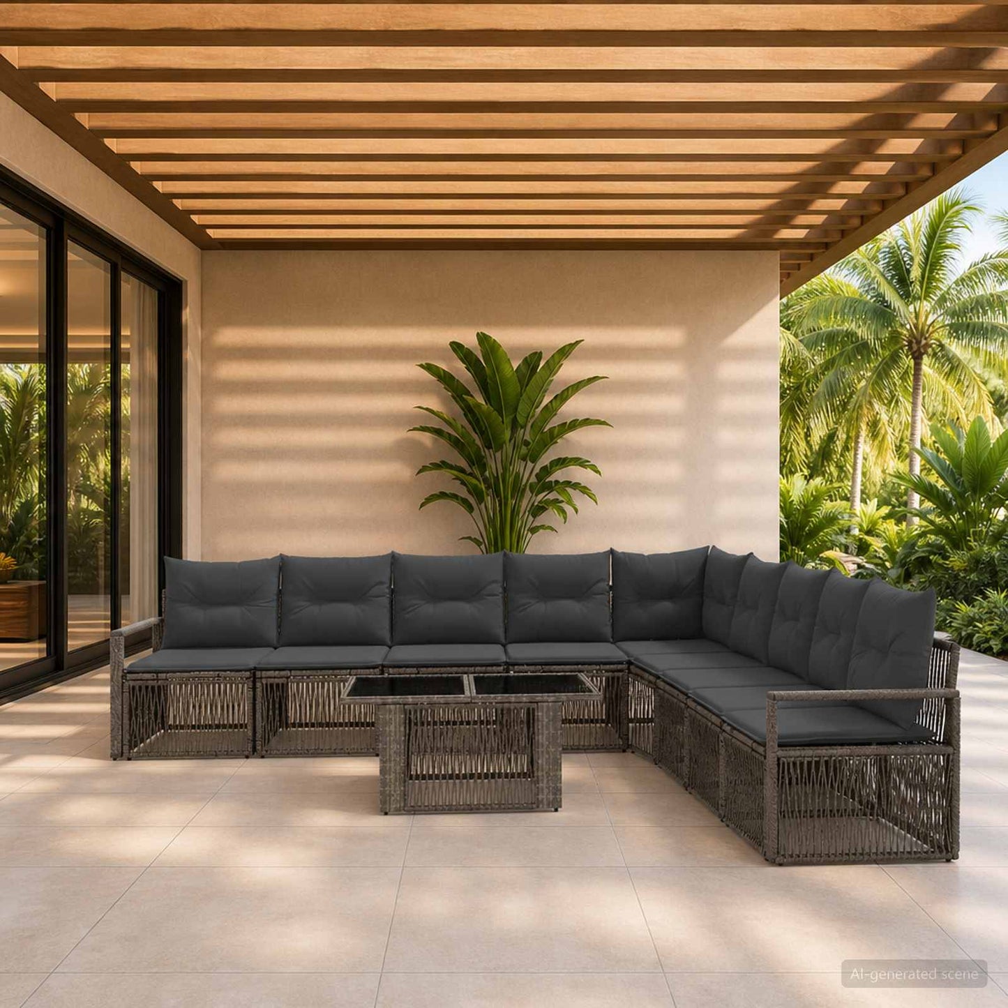 Gartensofa-set 10 stk. Grau und Dunkelgrau Poly-Rattan