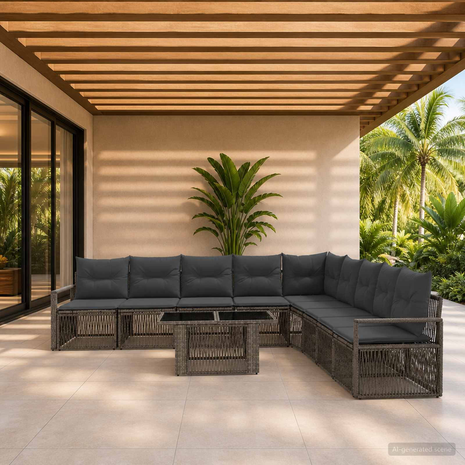 Gartensofa-set 10 stk. Grau und Dunkelgrau Poly-Rattan