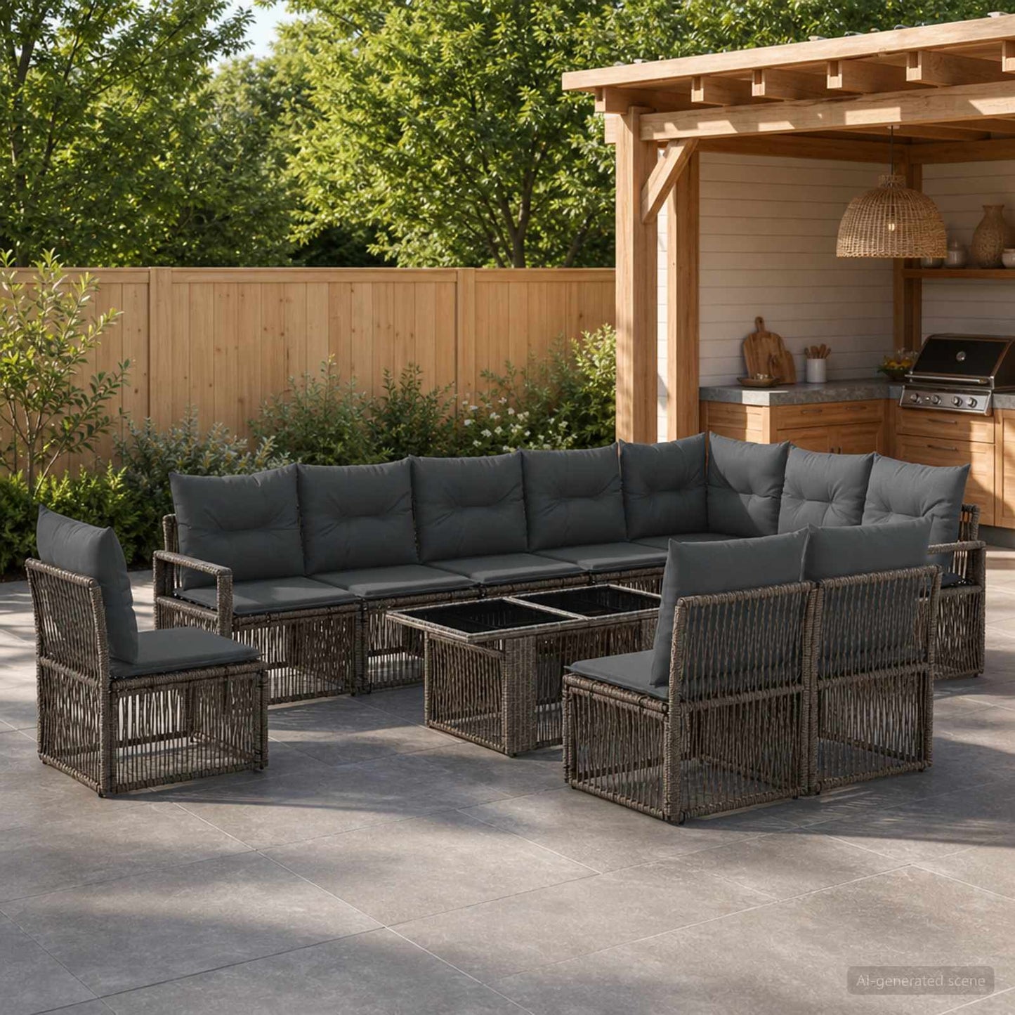 Gartensofa-set 11 stk. Grau und Dunkelgrau Poly-Rattan
