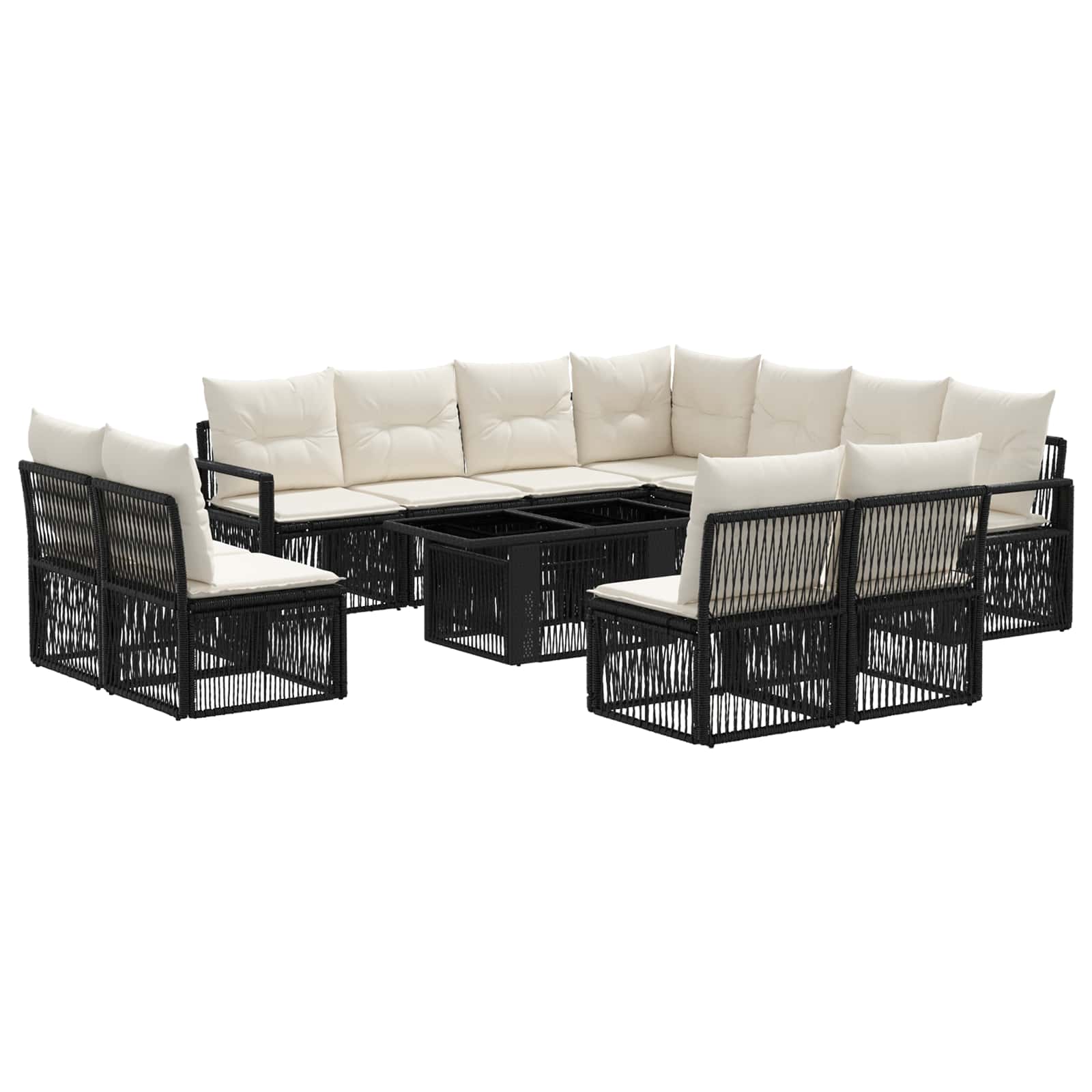 Gartensofa-set 12 Stk. Schwarz und Cremeweiß Poly-Rattan