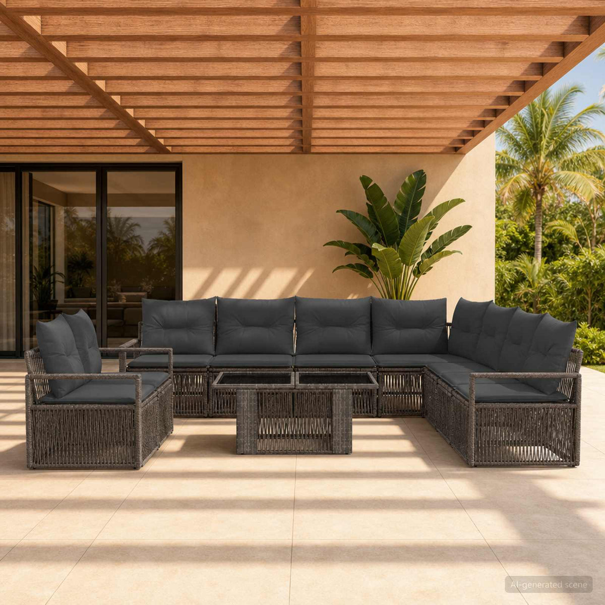 Gartensofa-set 10 stk. Grau und Dunkelgrau Poly-Rattan