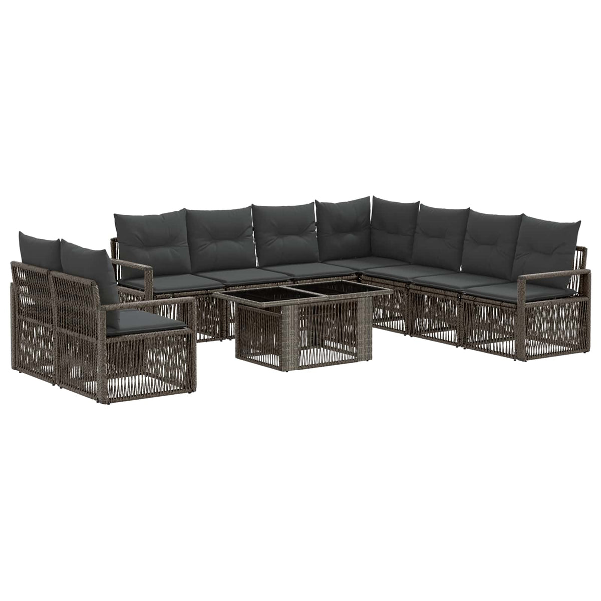 Gartensofa-set 10 stk. Grau und Dunkelgrau Poly-Rattan
