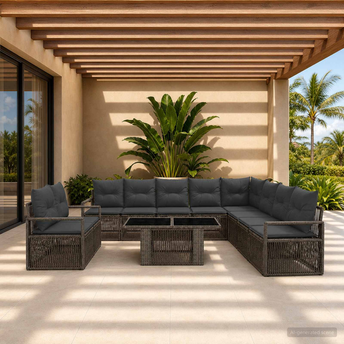Gartensofa-set 11 stk. Grau und Dunkelgrau Poly-Rattan