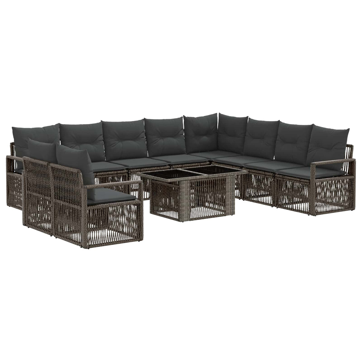 Gartensofa-set 11 stk. Grau und Dunkelgrau Poly-Rattan