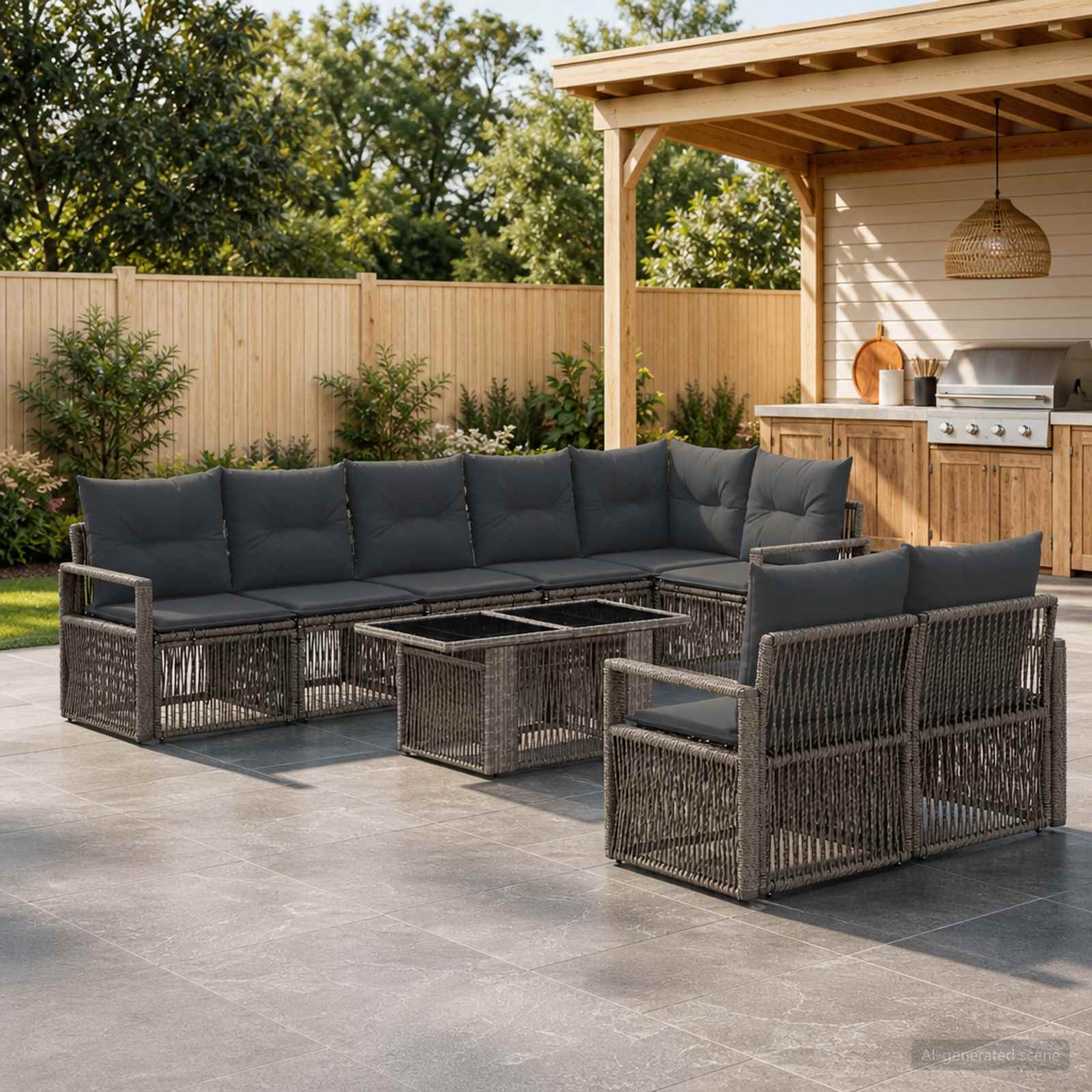 Gartensofa-set 9 stk. Grau und Dunkelgrau Poly-Rattan
