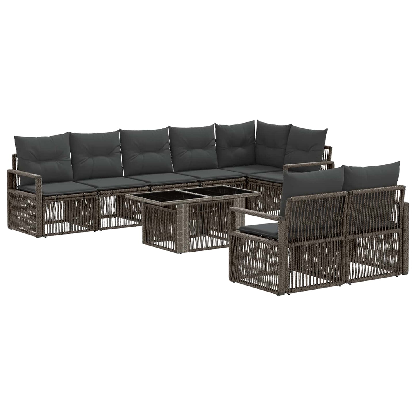 Gartensofa-set 9 stk. Grau und Dunkelgrau Poly-Rattan