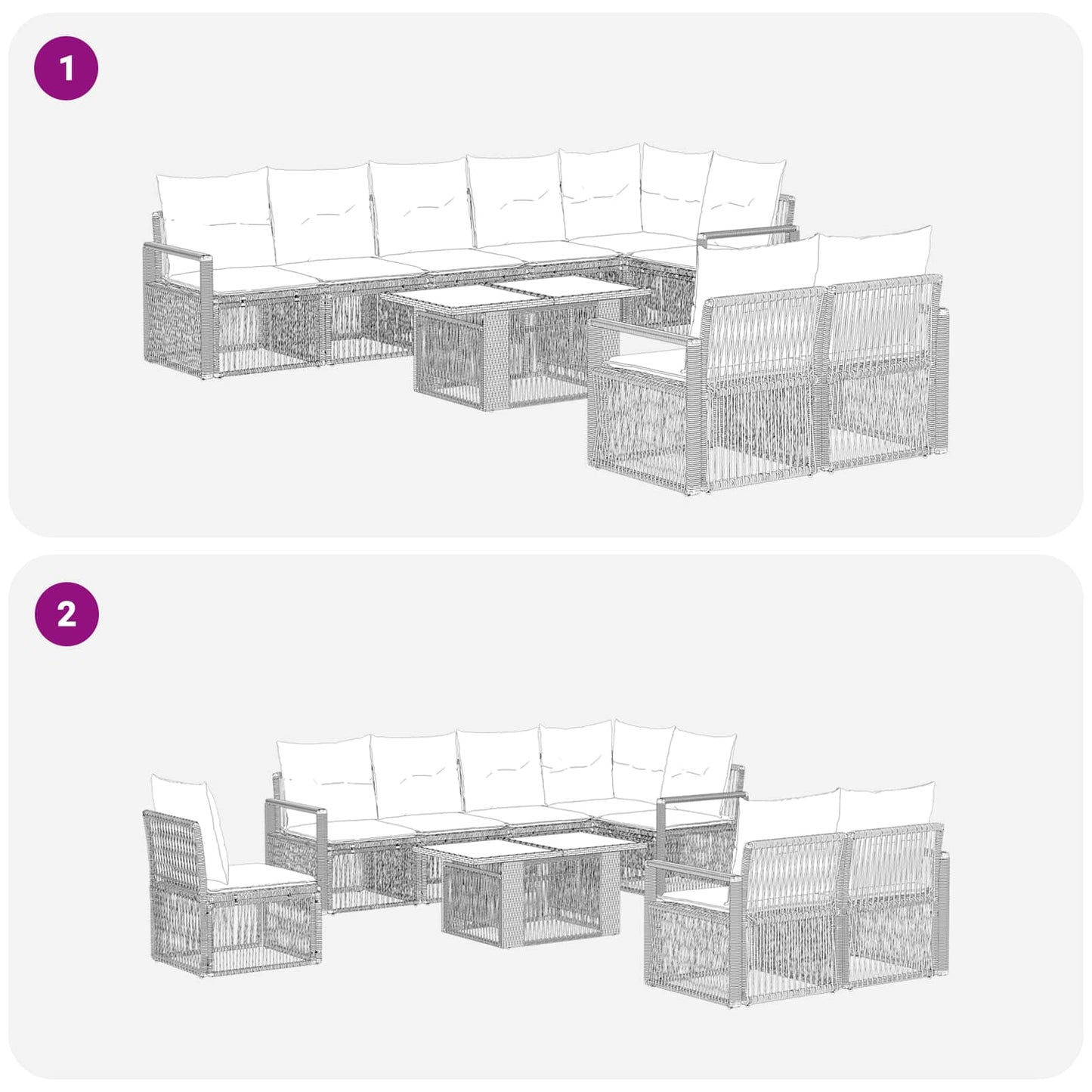 Gartensofa-set 9 stk. Grau und Dunkelgrau Poly-Rattan