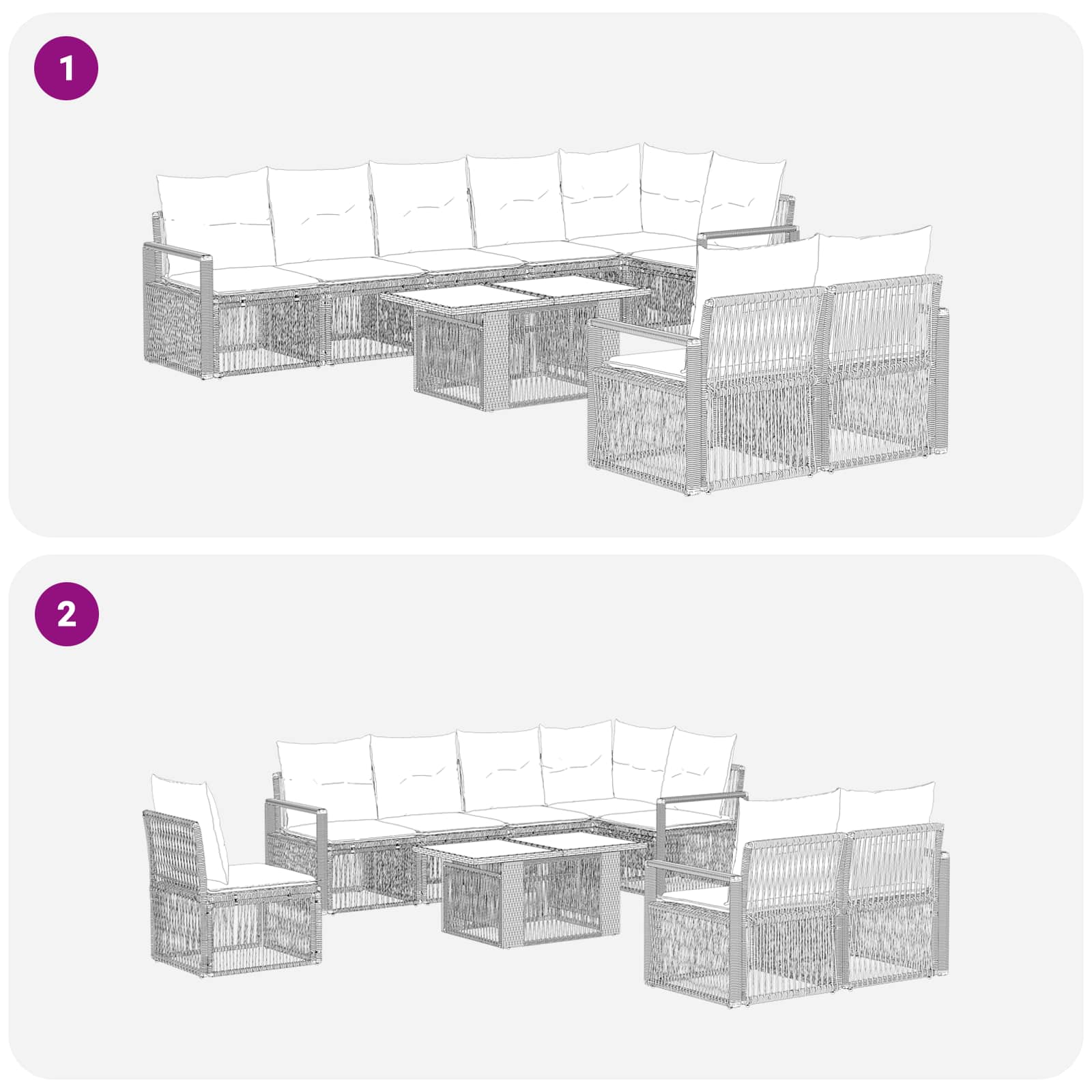 Gartensofa-set 9 stk. Grau und Dunkelgrau Poly-Rattan