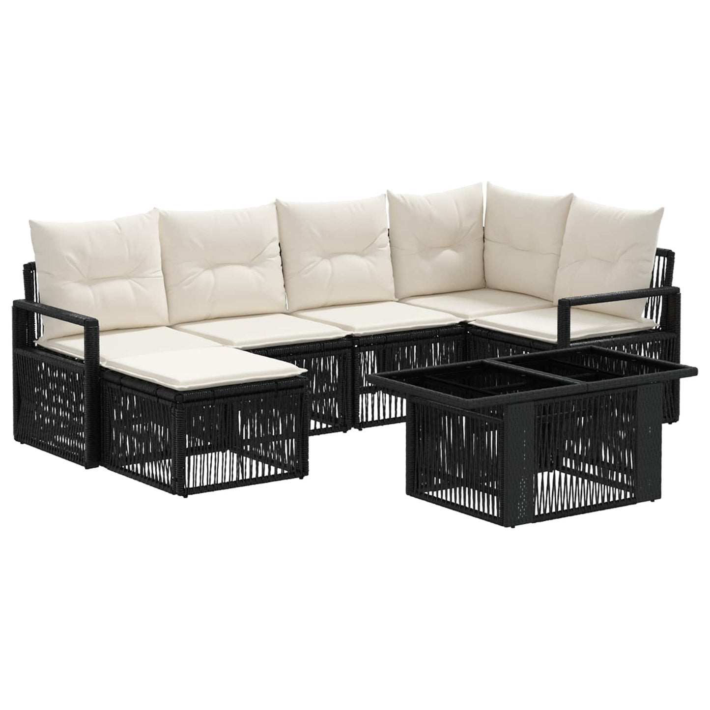 Gartensofa-set 7 stk. Schwarz und Cremeweiß Poly-Rattan
