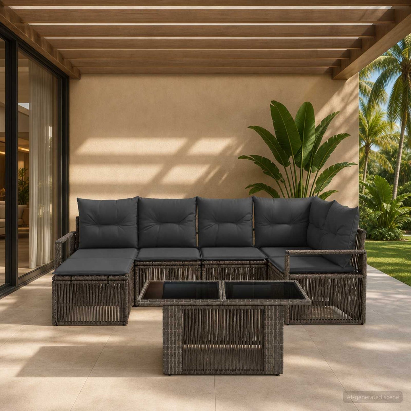 Gartensofa-set 7 stk. Grau und Dunkelgrau Poly-Rattan