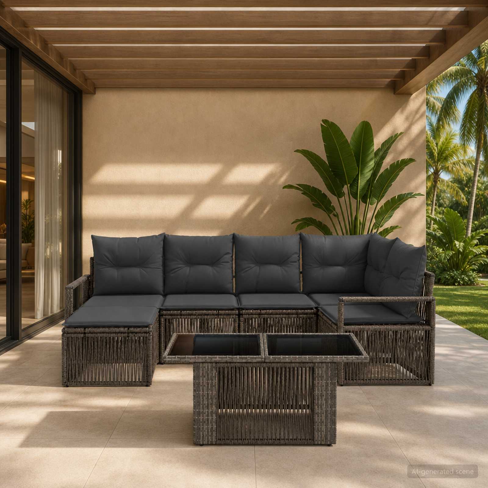 Gartensofa-set 7 stk. Grau und Dunkelgrau Poly-Rattan