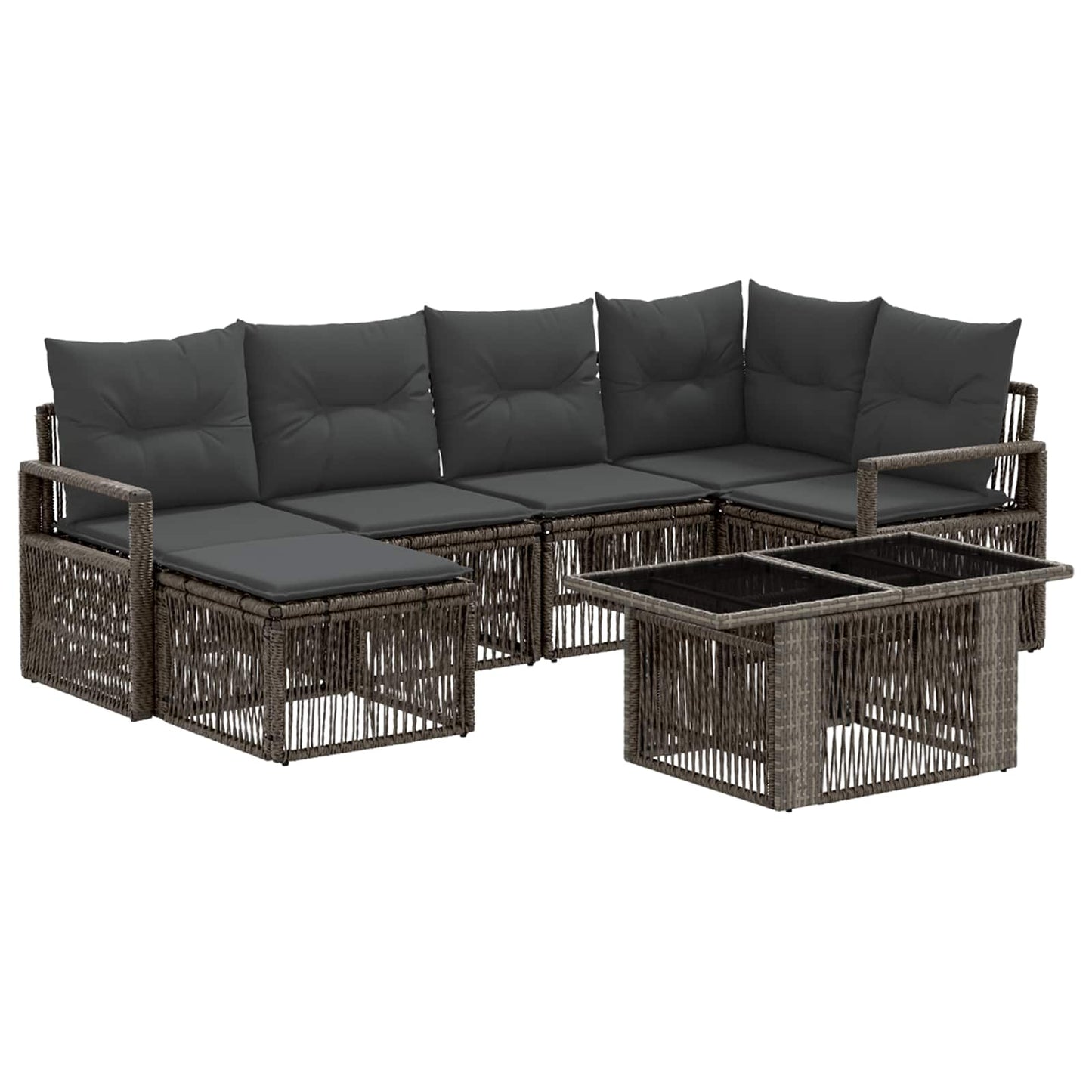 Gartensofa-set 7 stk. Grau und Dunkelgrau Poly-Rattan