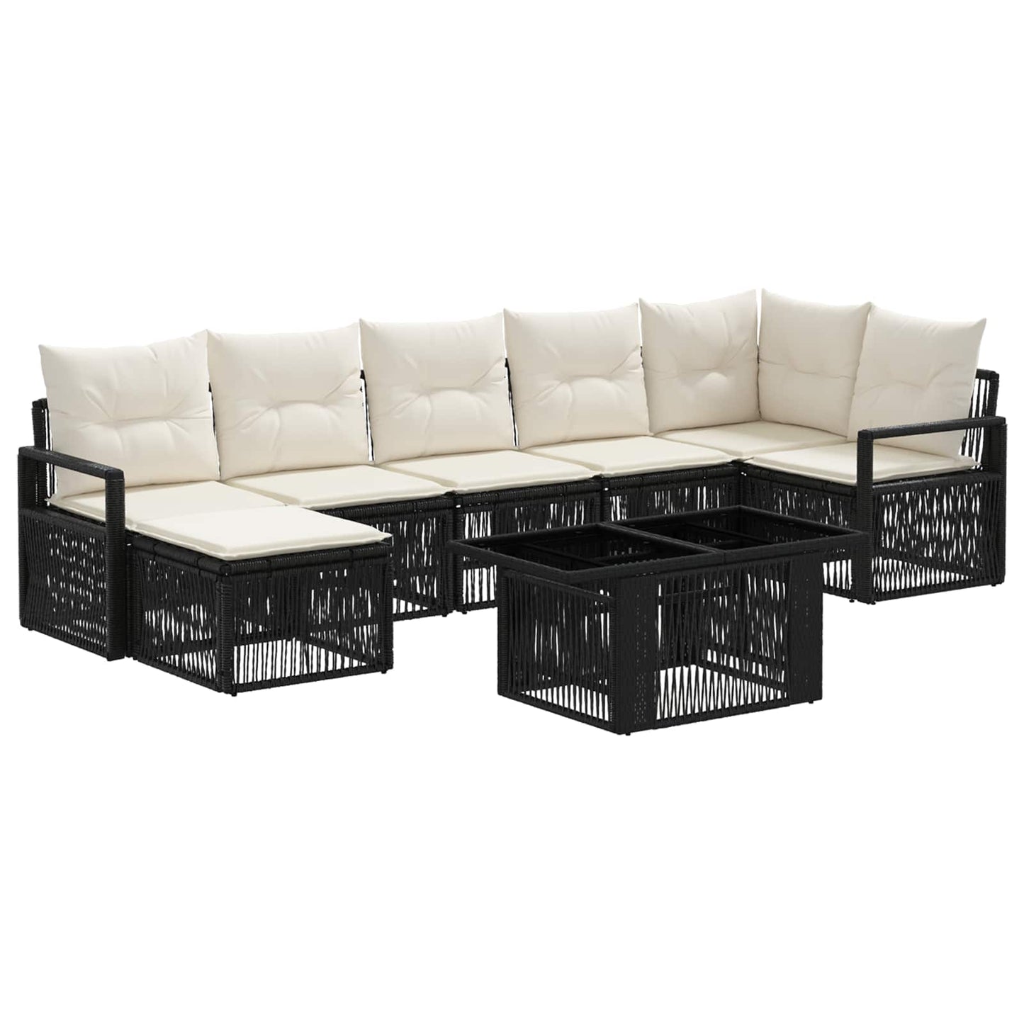 Gartensofa-set 8 stk. Schwarz und Cremeweiß Poly-Rattan