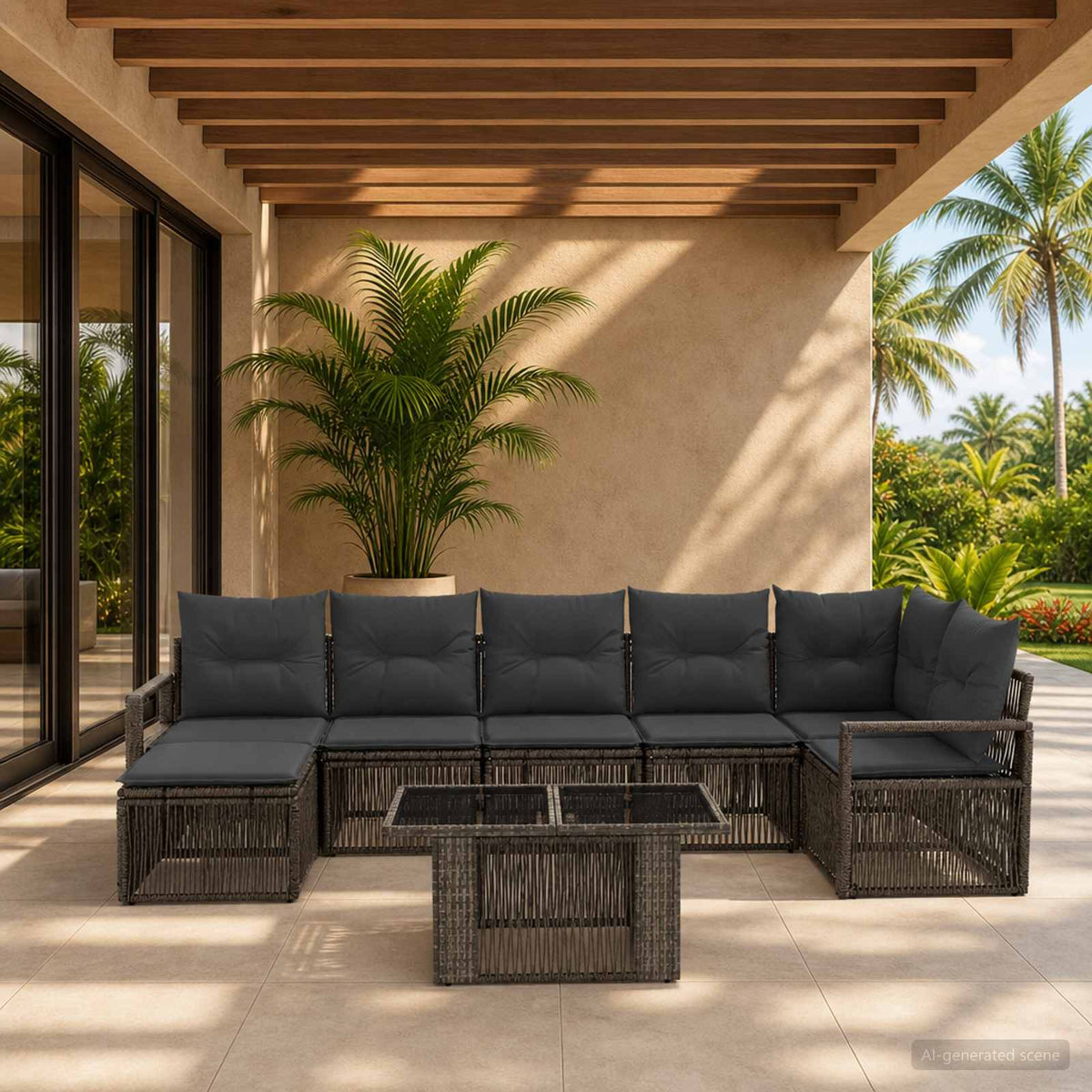 Gartensofa-set 8 stk. Grau und Dunkelgrau Poly-Rattan