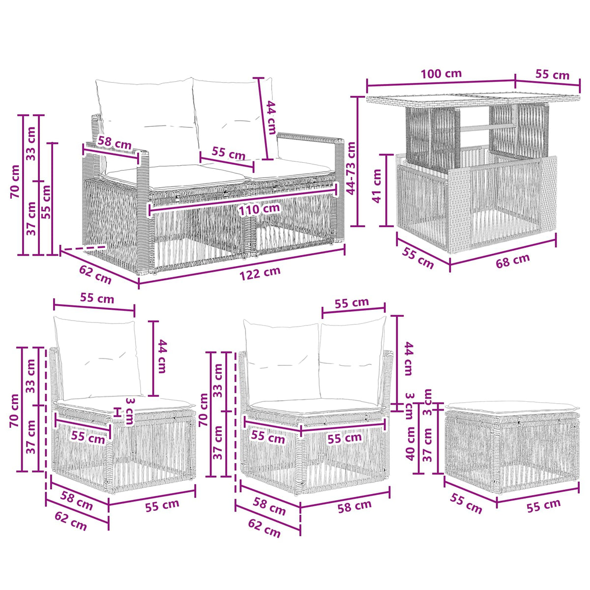 Gartensofa-set 8 stk. Grau und Dunkelgrau Poly-Rattan