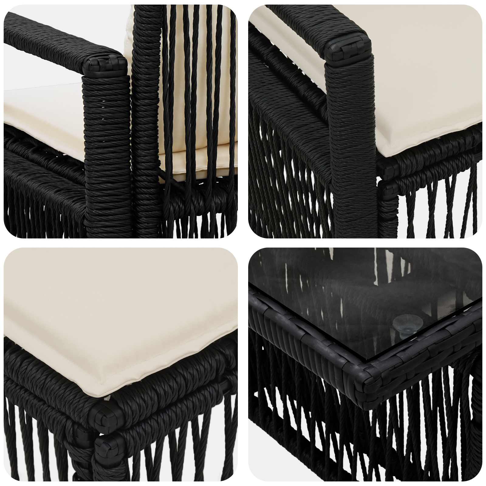 Gartensofa-set 7 stk. Schwarz und Cremeweiß Poly-Rattan