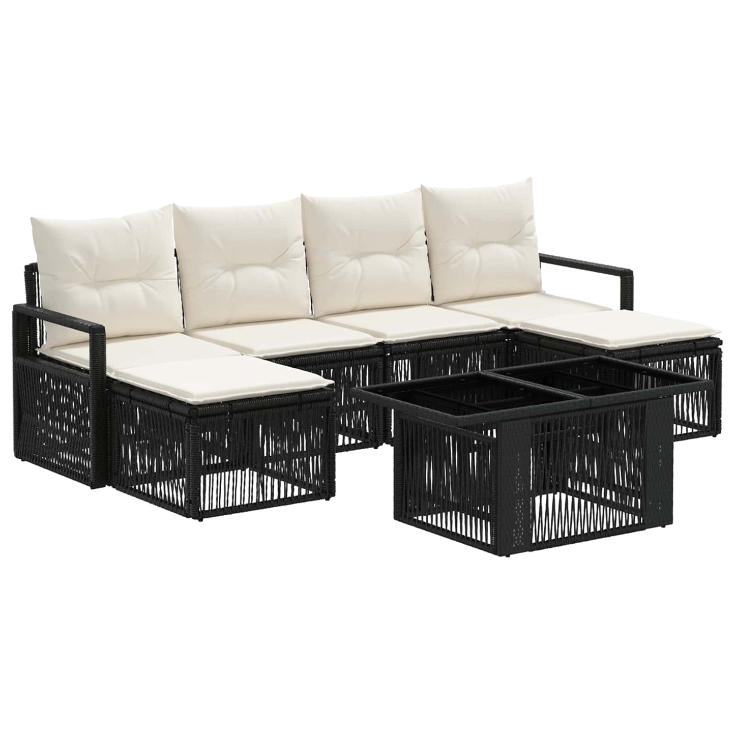 Gartensofa-set 7 stk. Schwarz und Cremeweiß Poly-Rattan