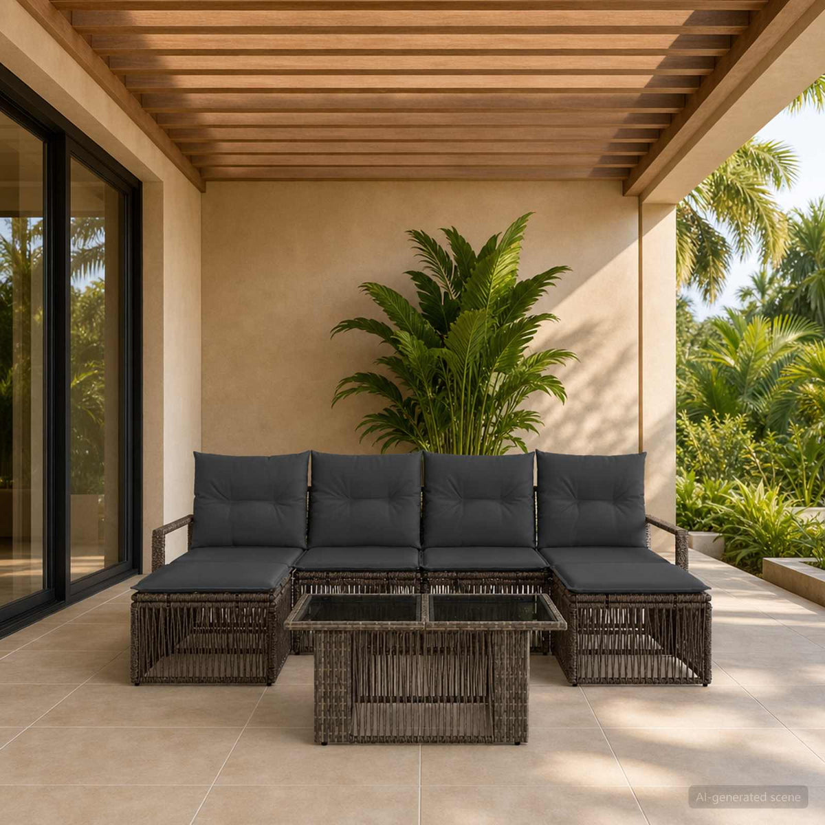 Gartensofa-set 7 stk. Grau und Dunkelgrau Poly-Rattan