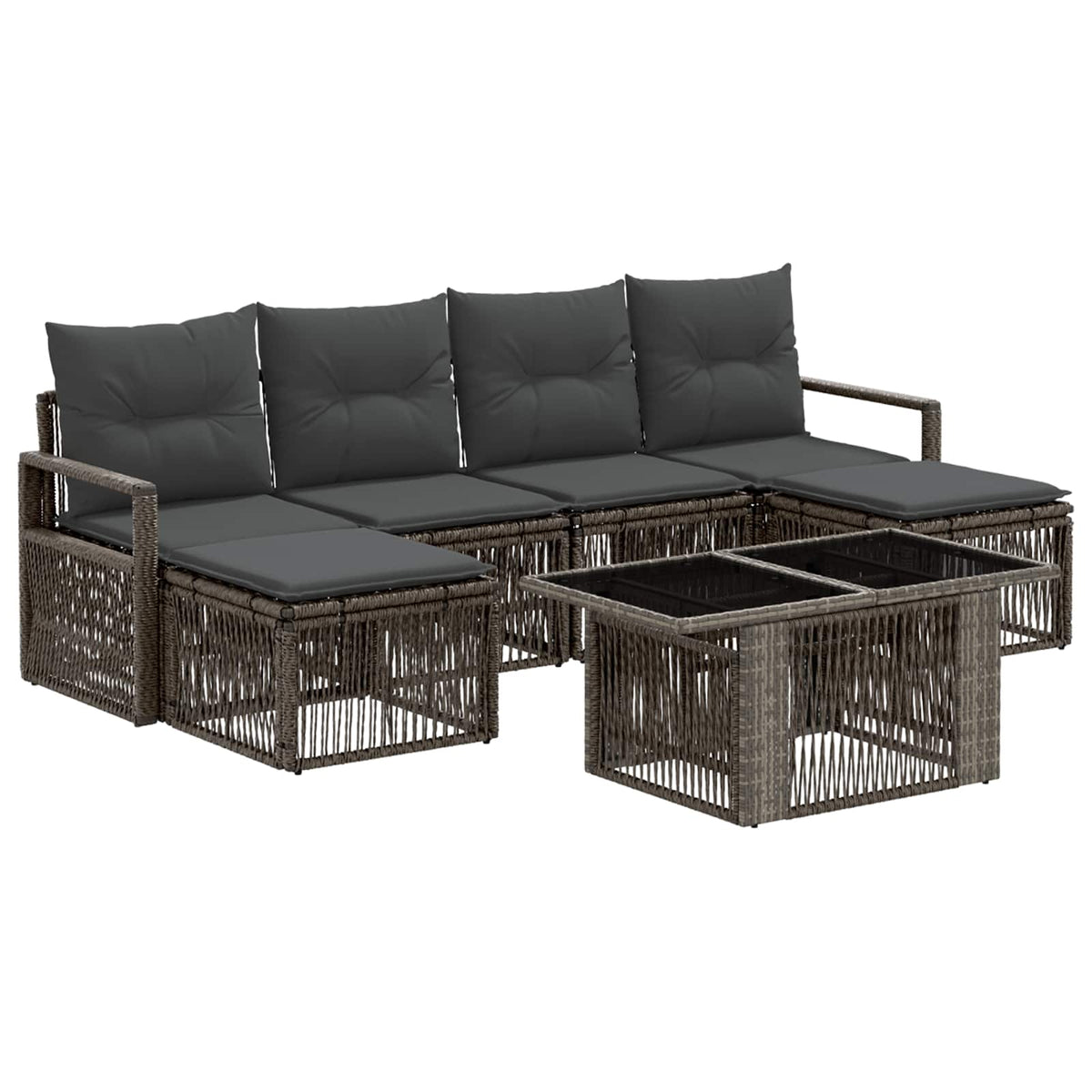 Gartensofa-set 7 stk. Grau und Dunkelgrau Poly-Rattan