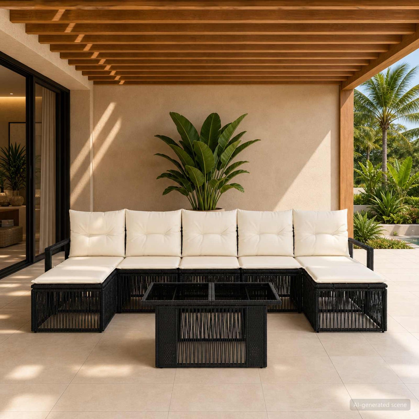 Gartensofa-set 8 stk. Schwarz und Cremeweiß Poly-Rattan