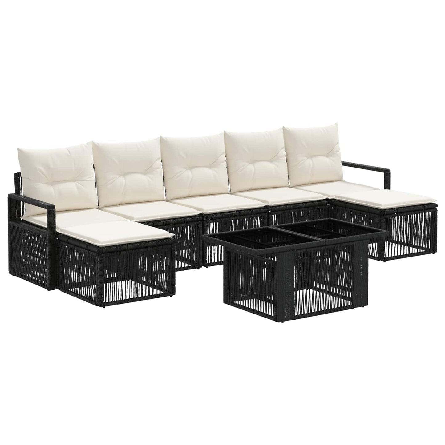 Gartensofa-set 8 stk. Schwarz und Cremeweiß Poly-Rattan