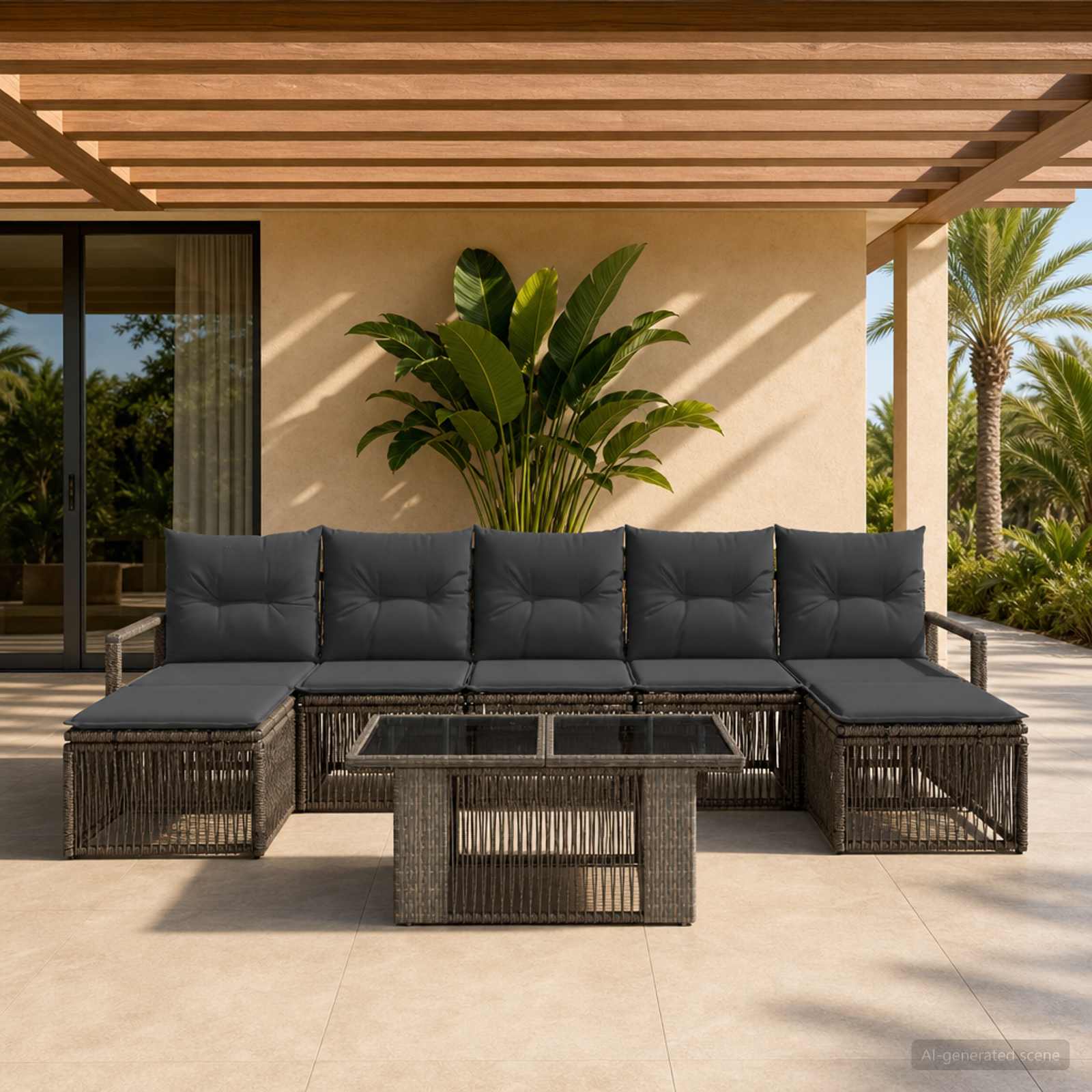 Gartensofa-set 8 stk. Grau und Dunkelgrau Poly-Rattan