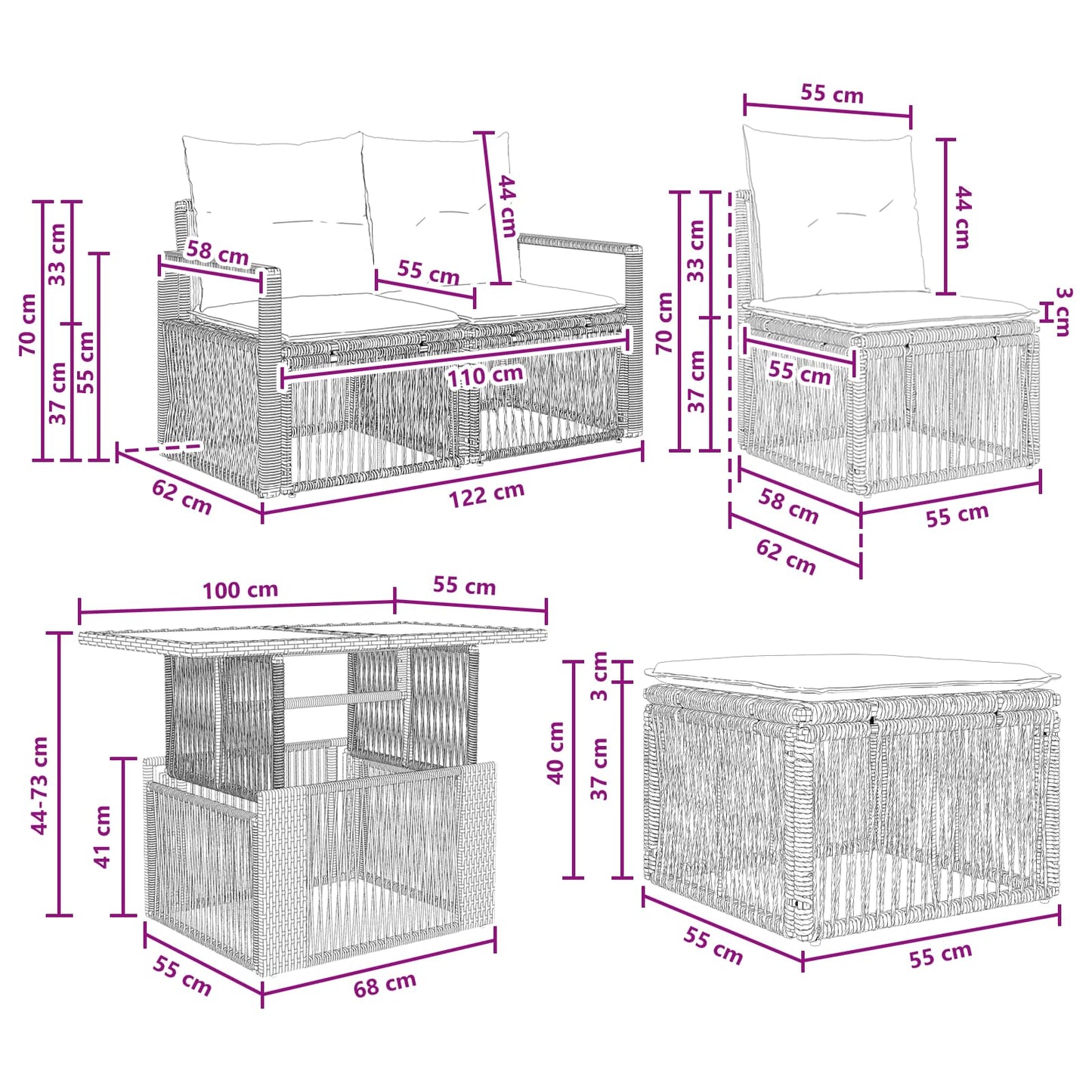 Gartensofa-set 8 stk. Grau und Dunkelgrau Poly-Rattan