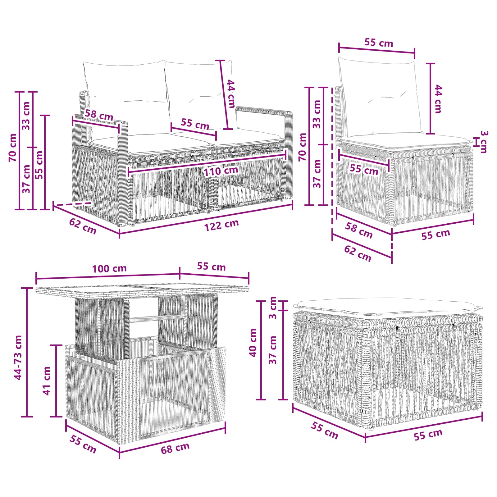 Gartensofa-set 8 stk. Grau und Dunkelgrau Poly-Rattan