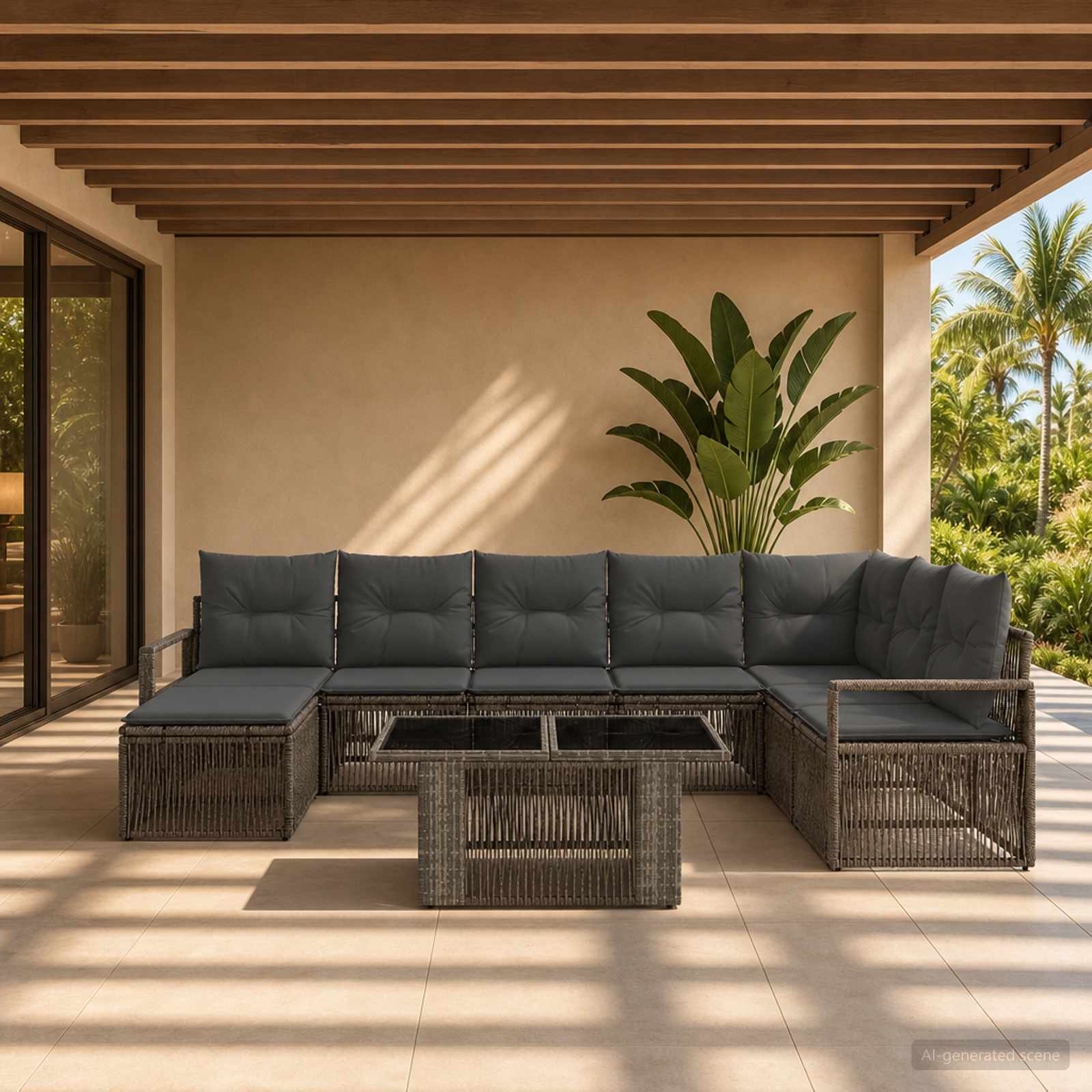 Gartensofa-set 9 stk. Grau und Dunkelgrau Poly-Rattan